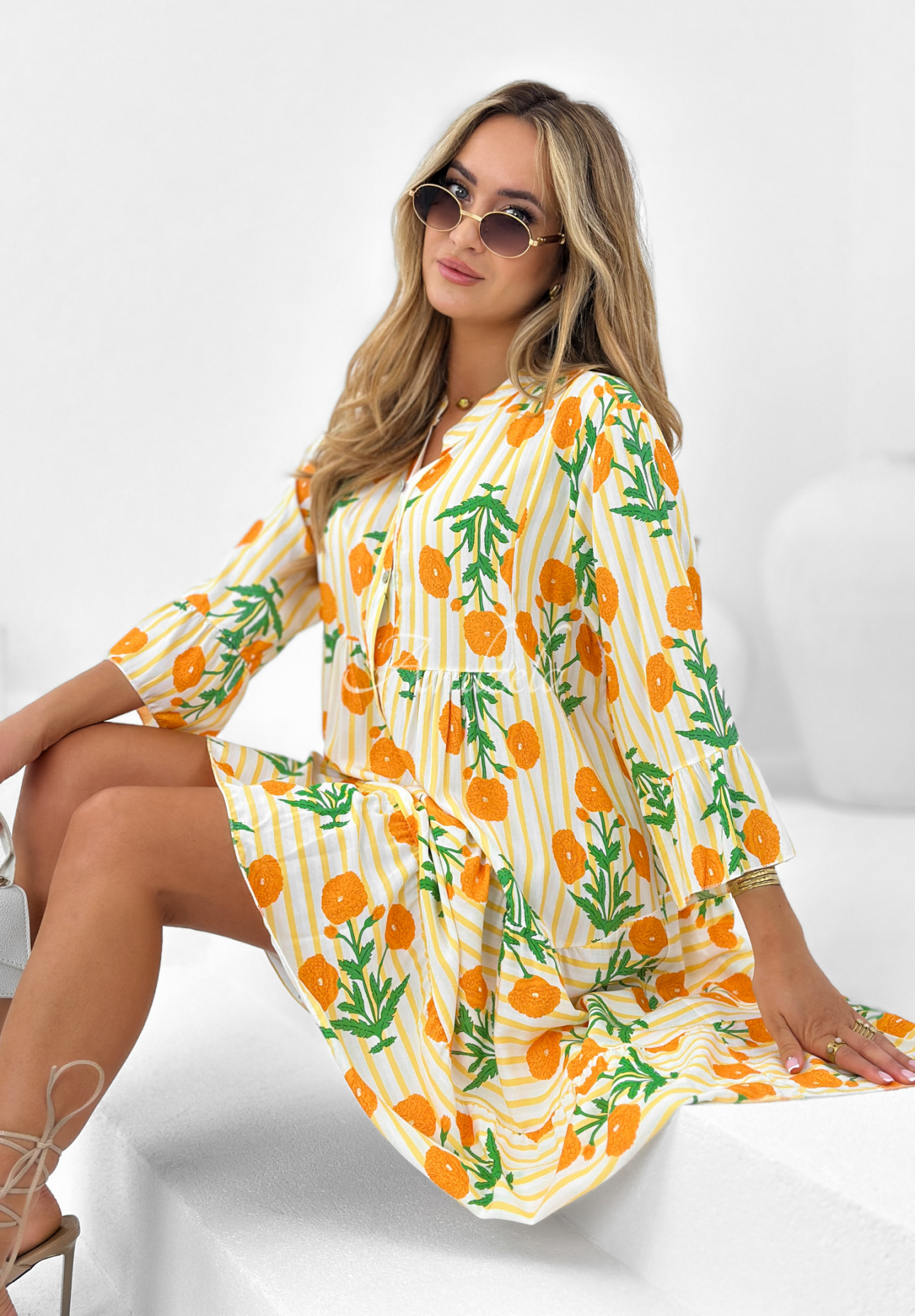 Viscose oversize floral dress With Flowers yellow