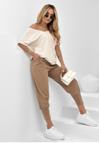 T-shirt w paski The Lines biało-beżowy