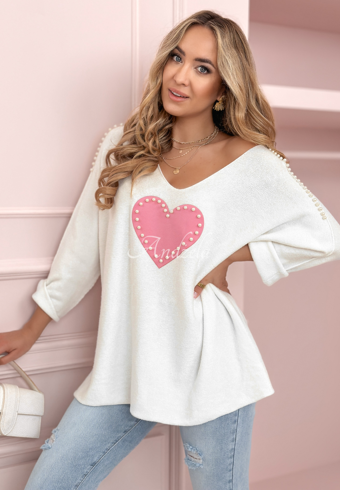 Leichter Pullover mit Herz Hour Of Love Weiß