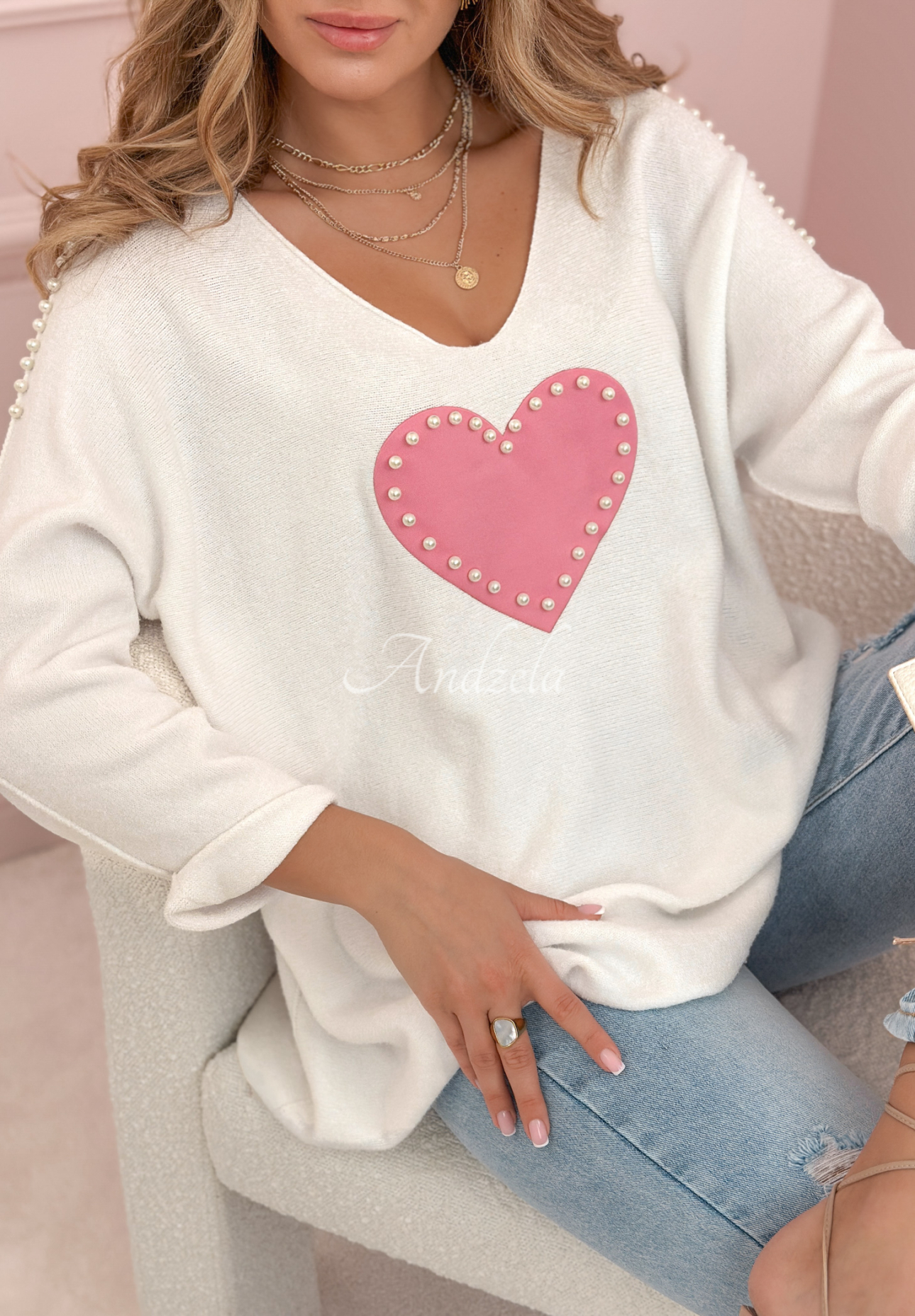 Leichter Pullover mit Herz Hour Of Love Weiß