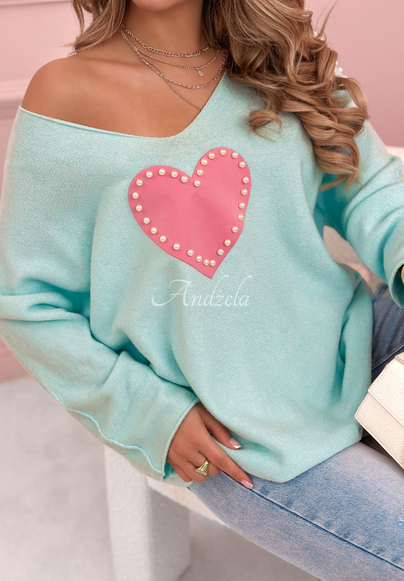 Leichter Pullover mit Herz Hour Of Love Mintgrün