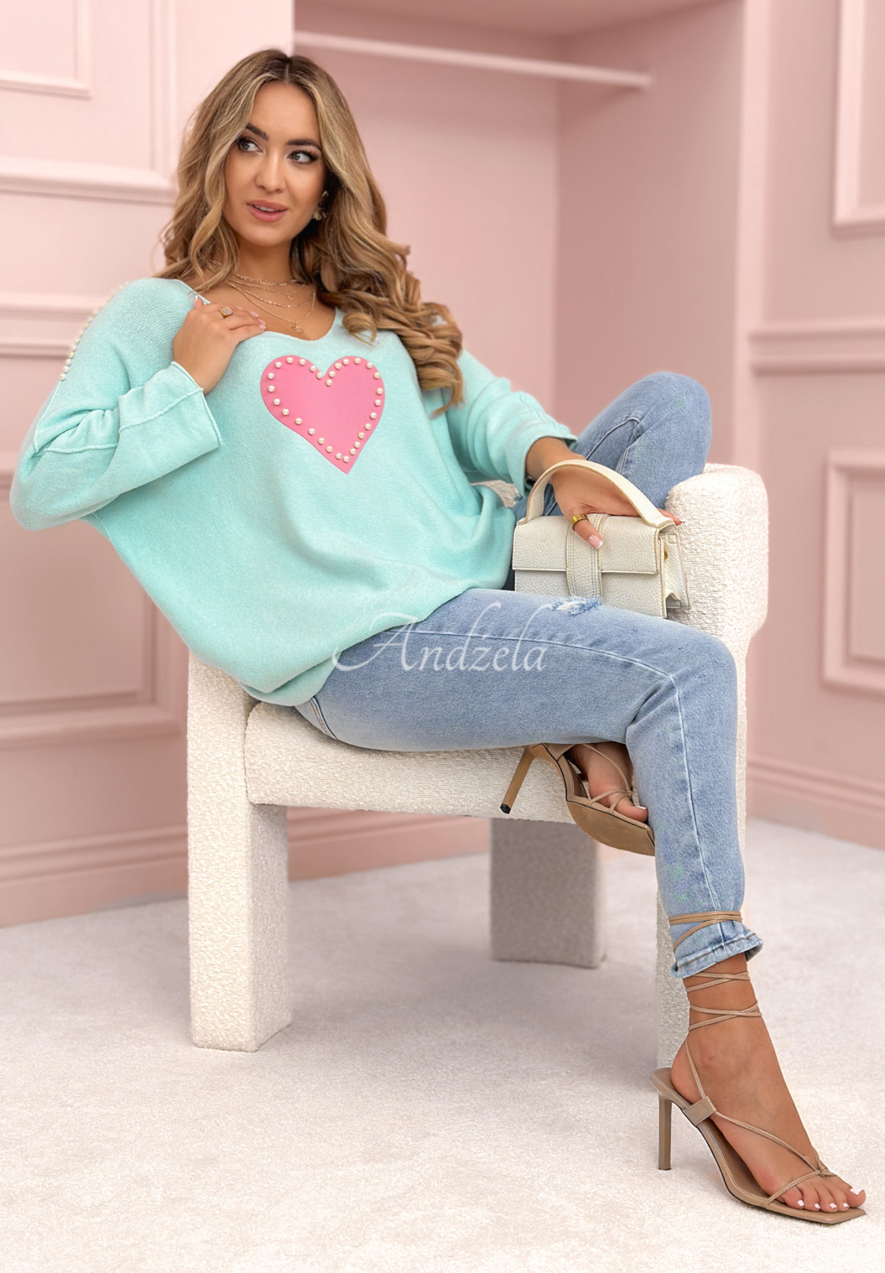 Leichter Pullover mit Herz Hour Of Love Mintgrün