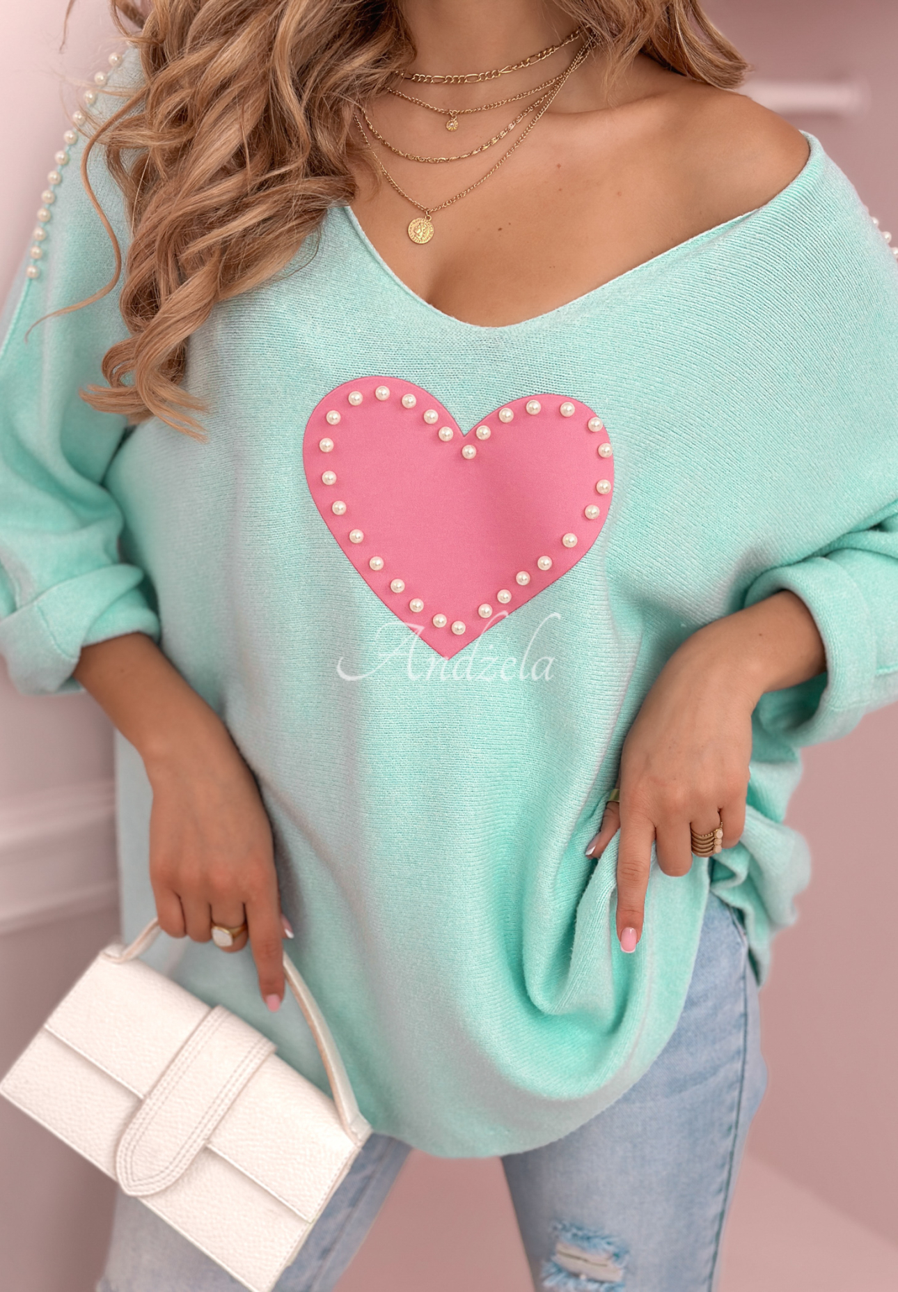 Leichter Pullover mit Herz Hour Of Love Mintgrün