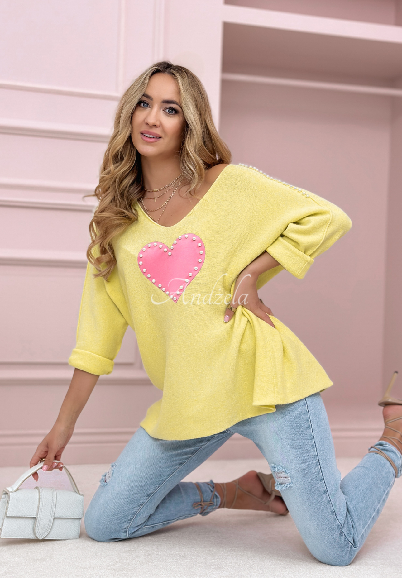 Leichter Pullover mit Herz Hour Of Love Bananengelb