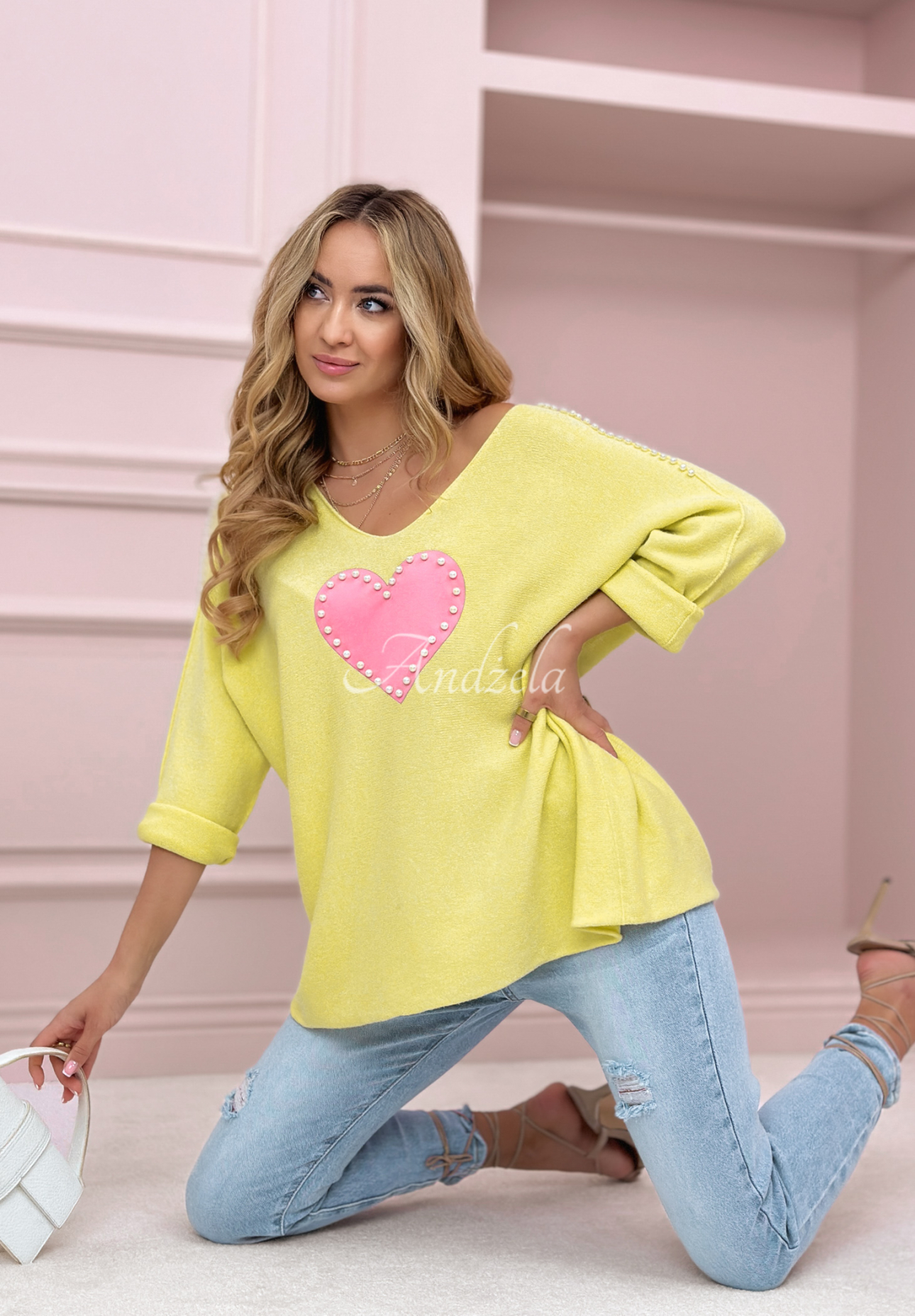 Leichter Pullover mit Herz Hour Of Love Bananengelb