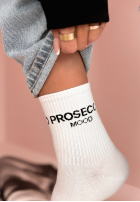 Długie skarpetki z napisami Prosecco Mood białe