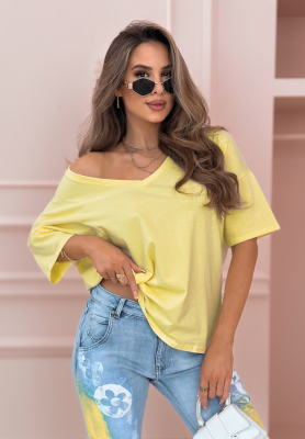 Oversize-T-Shirt mit V-Ausschnitt Cascade Bananengelb