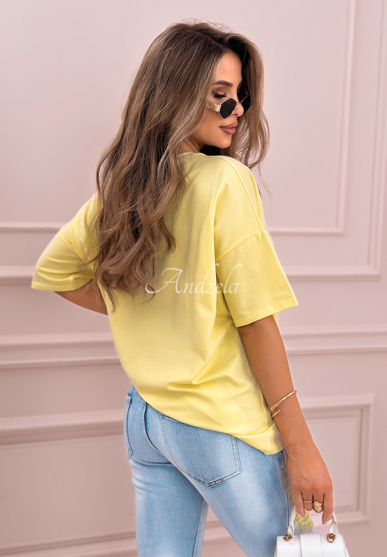 Oversize-T-Shirt mit V-Ausschnitt Cascade Bananengelb