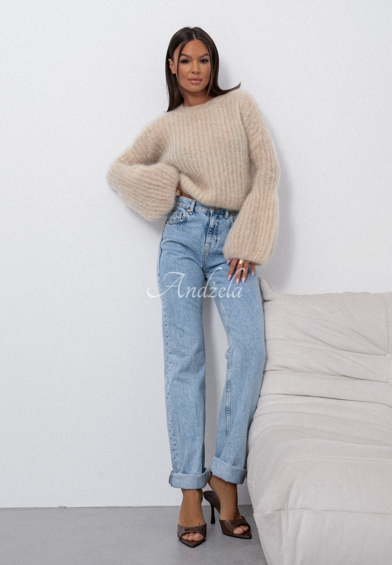 Mohair sweater with wide sleeves Cocomore Cloudly beige