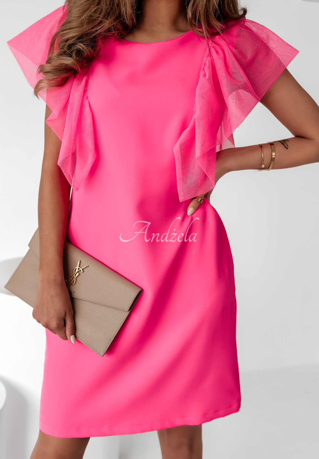 Sukienka z tiulowymi rękawkami Enchanting Veil różowa