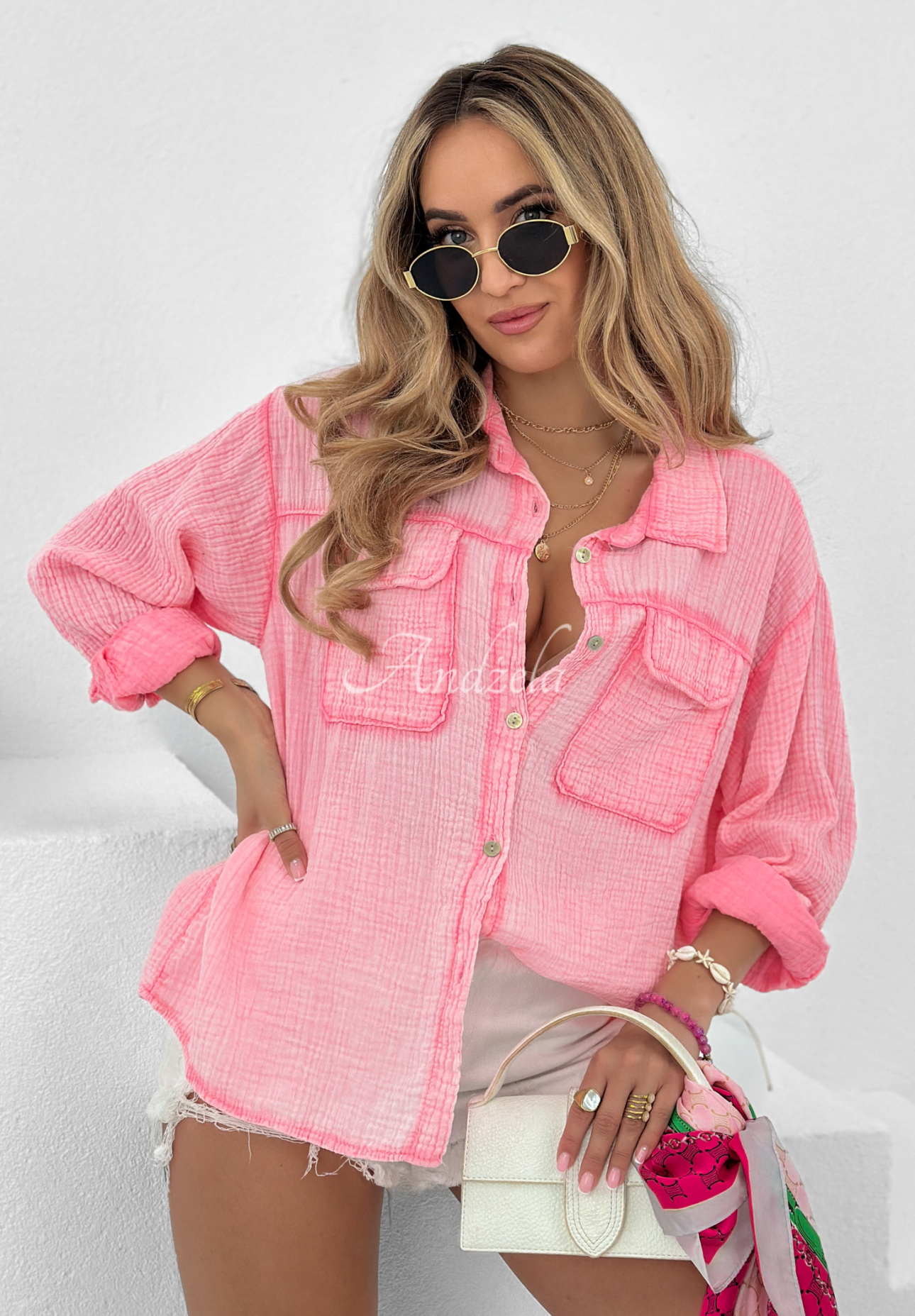 Bubbly Waves muslin shirt pink