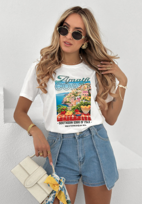 T-Shirt mit Aufdruck Amalfi Coast Weiß