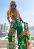 Wzorzysty komplet koszula i spodnie wide leg Summer Expressions zielono-różowy