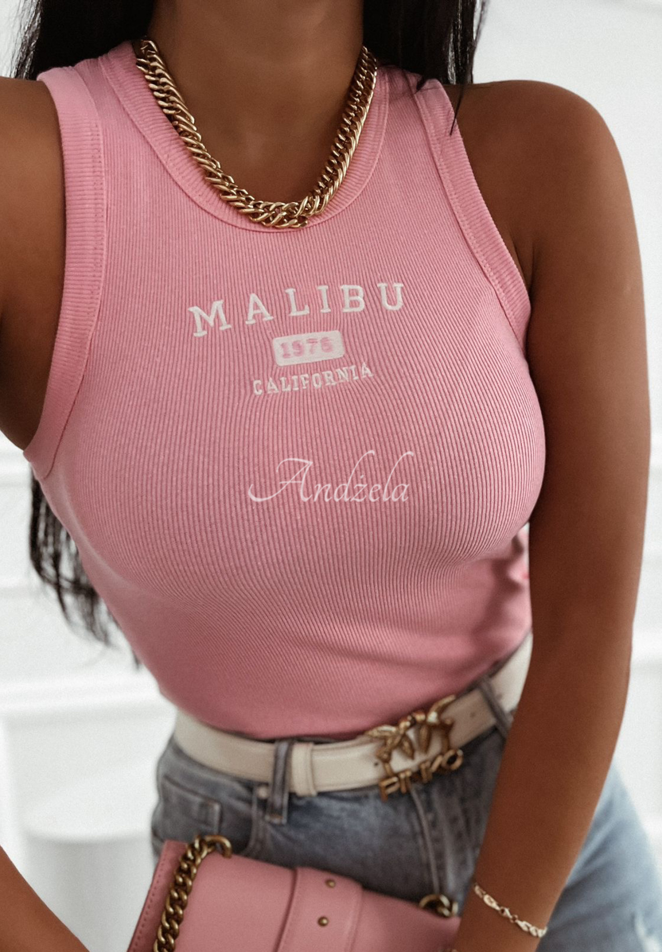 Ribbed top with embroidery Malibu 1976 pink