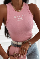 Prążkowany top z haftem Malibu 1976 różowy