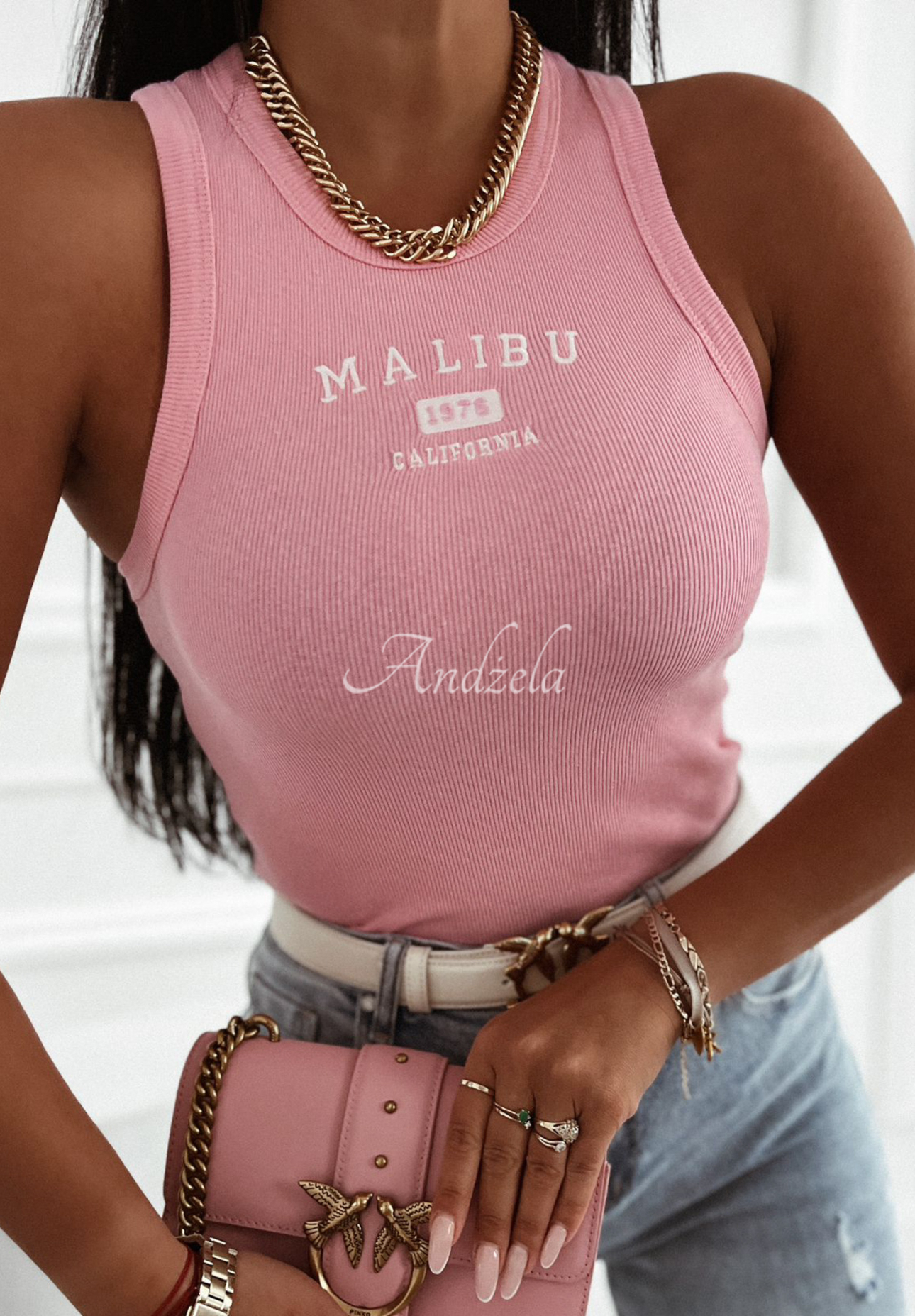 Ribbed top with embroidery Malibu 1976 pink