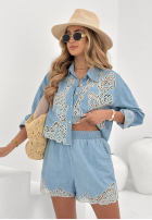 Komplet z koronką koszula i krótkie spodenki boho Sunny Hunny jasnoniebieski