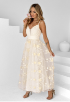 Tiulowa sukienka maxi na ramiączkach Like A Flower waniliowa