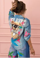 Jeans Hemd z nadrukiem Relaxed Teddy Blau