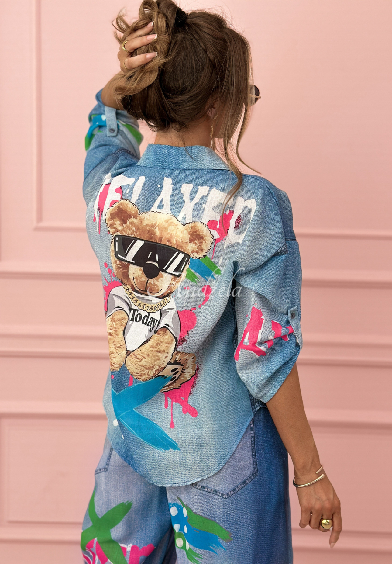 Jeanshemd mit Muster Relaxed Teddy Blau
