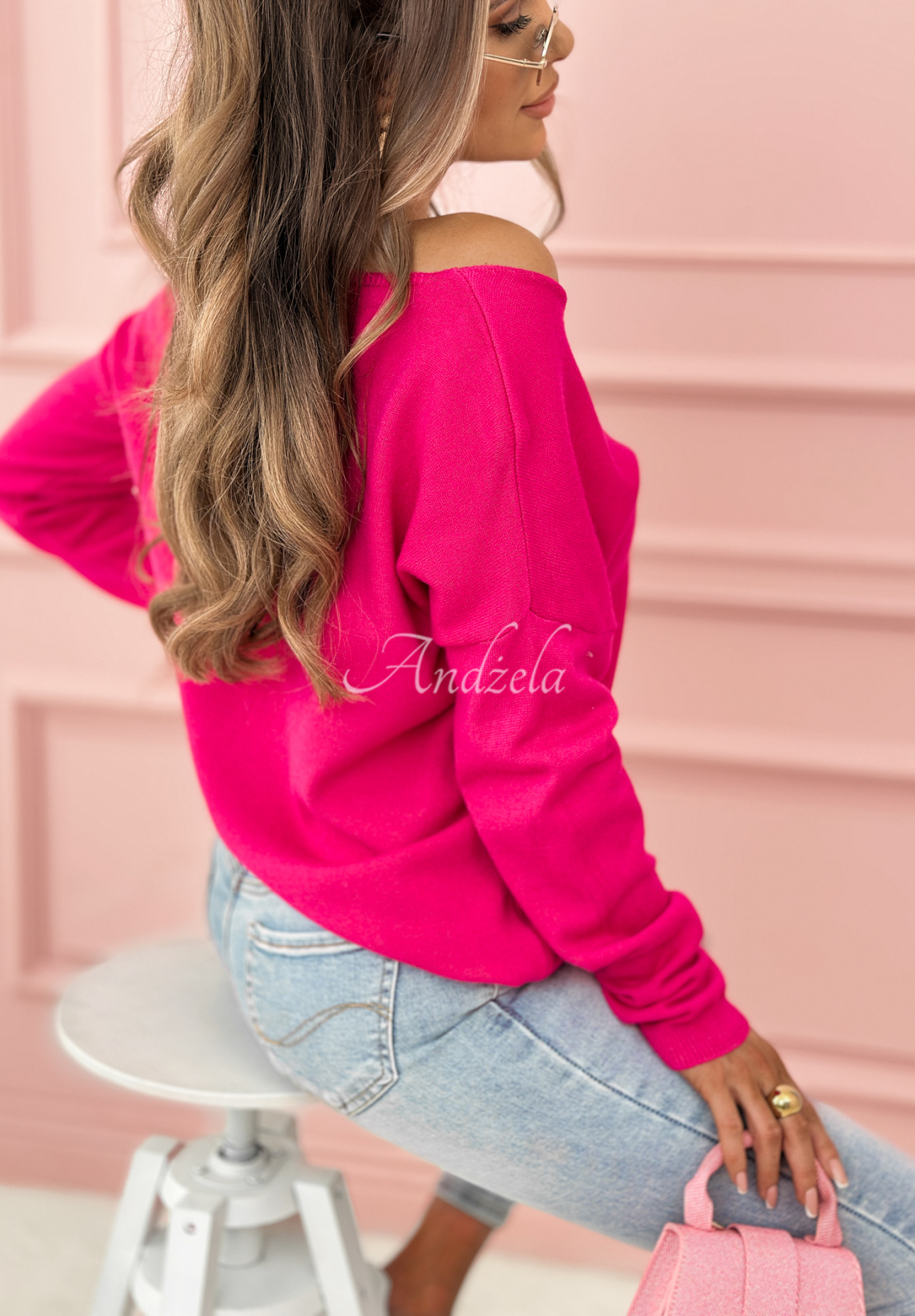 Lightweight sweater with neckline Sensibility fuchsia