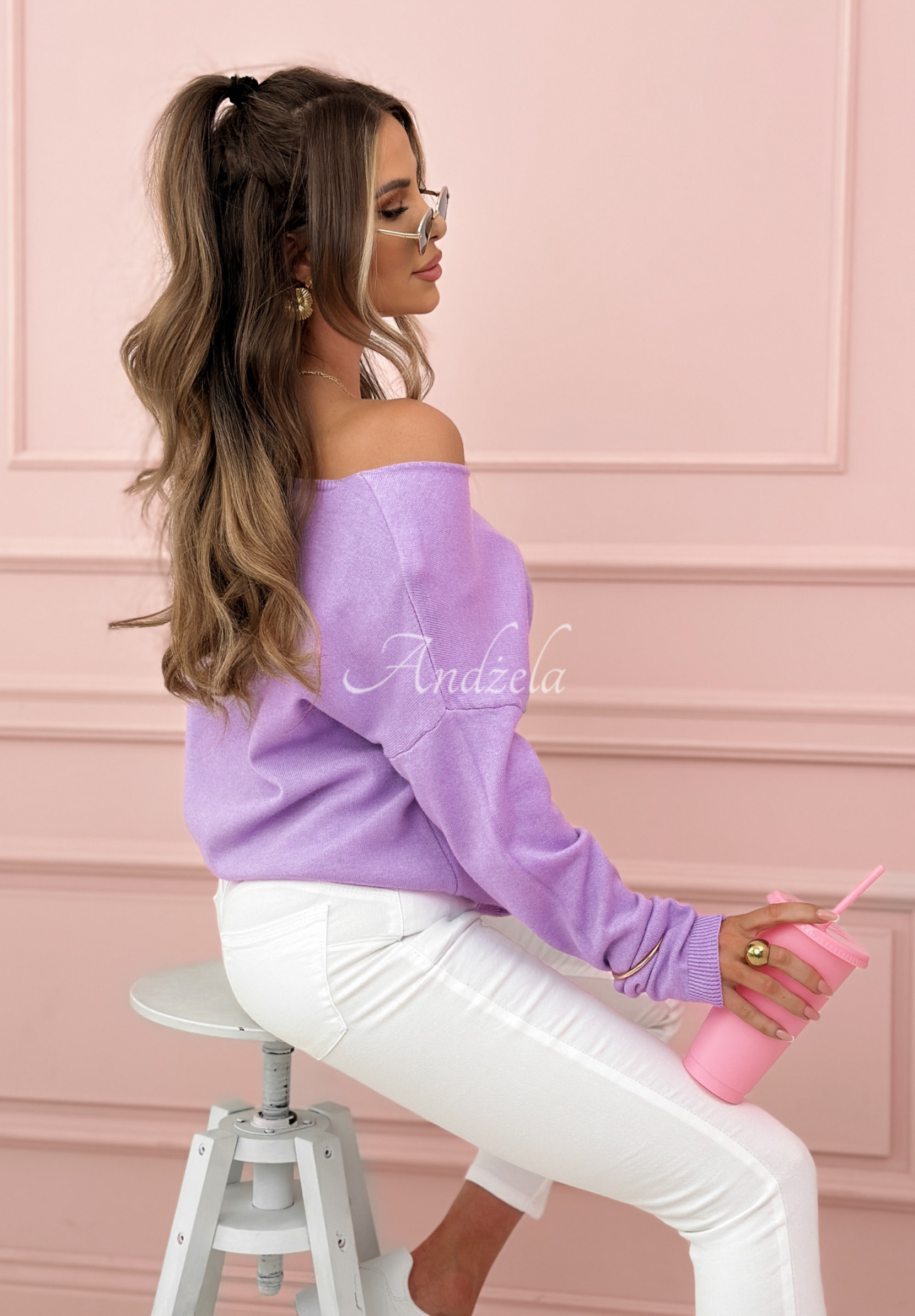 Lightweight sweater with neckline Sensibility lilac