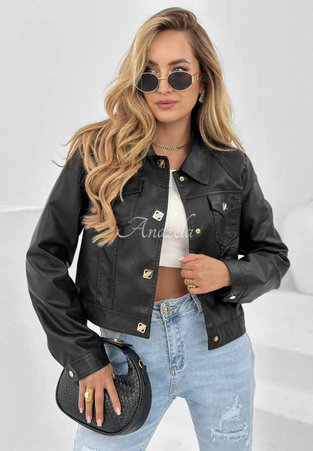 Lederjacke Goldene Details Kurze Lederjacke Every Emotion Schwarz