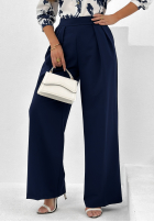 Materiałowe spodnie wide leg Not Difficult granatowe