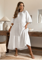 Lniana sukienka z różą Take A Vacation biała
