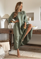Lniana sukienka z różą Take A Vacation khaki