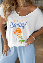 T-shirt oversize z nadrukiem Feeling Spritzy biały
