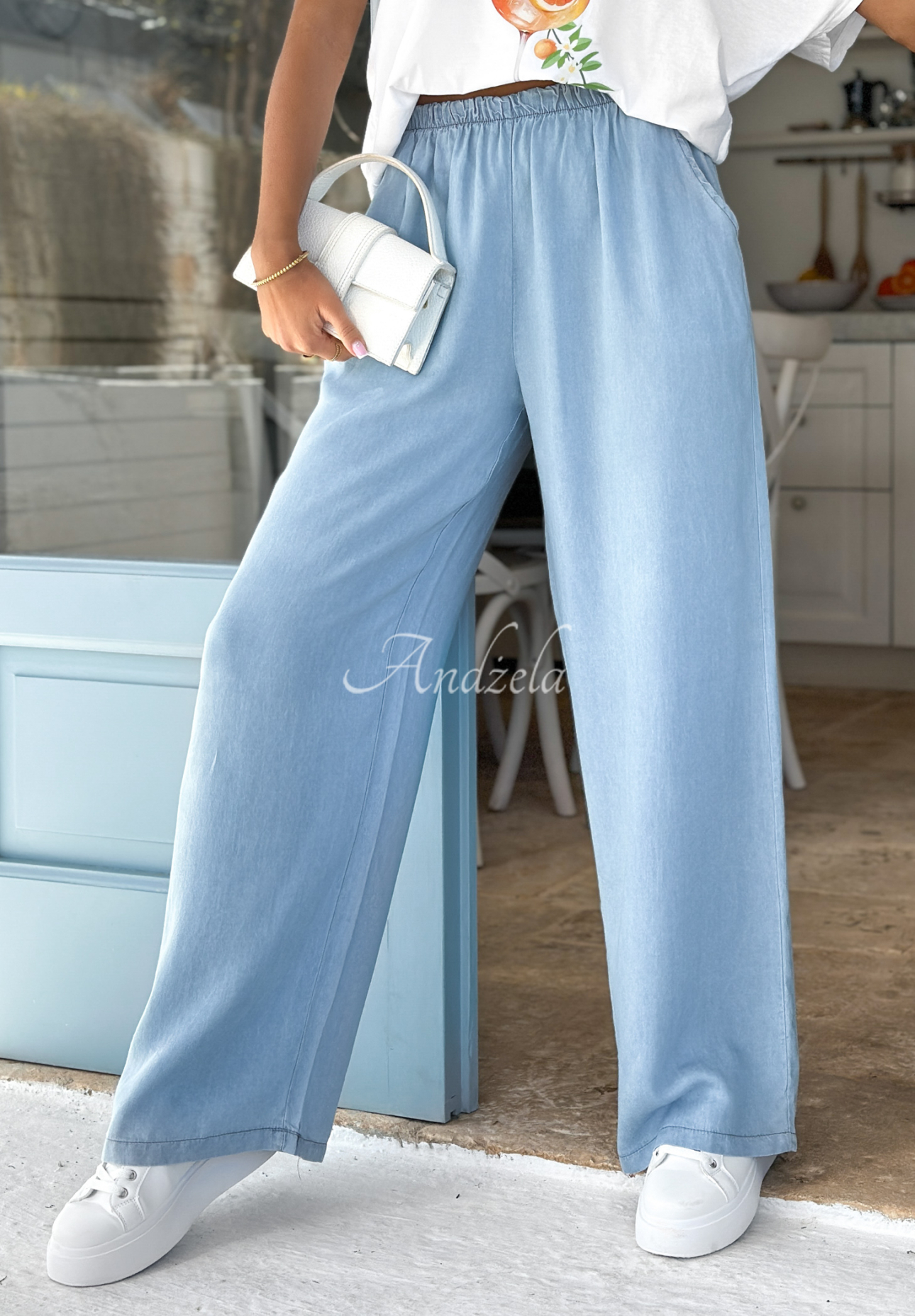 Stoffhose wide leg Unexpected Day Hellblau