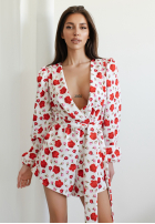 Krótki kwiecisty kombinezon La Milla Botanical Harmony biało-czerwony