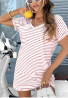 Sukienka z dekoltem w paski The Lines biało-różowa