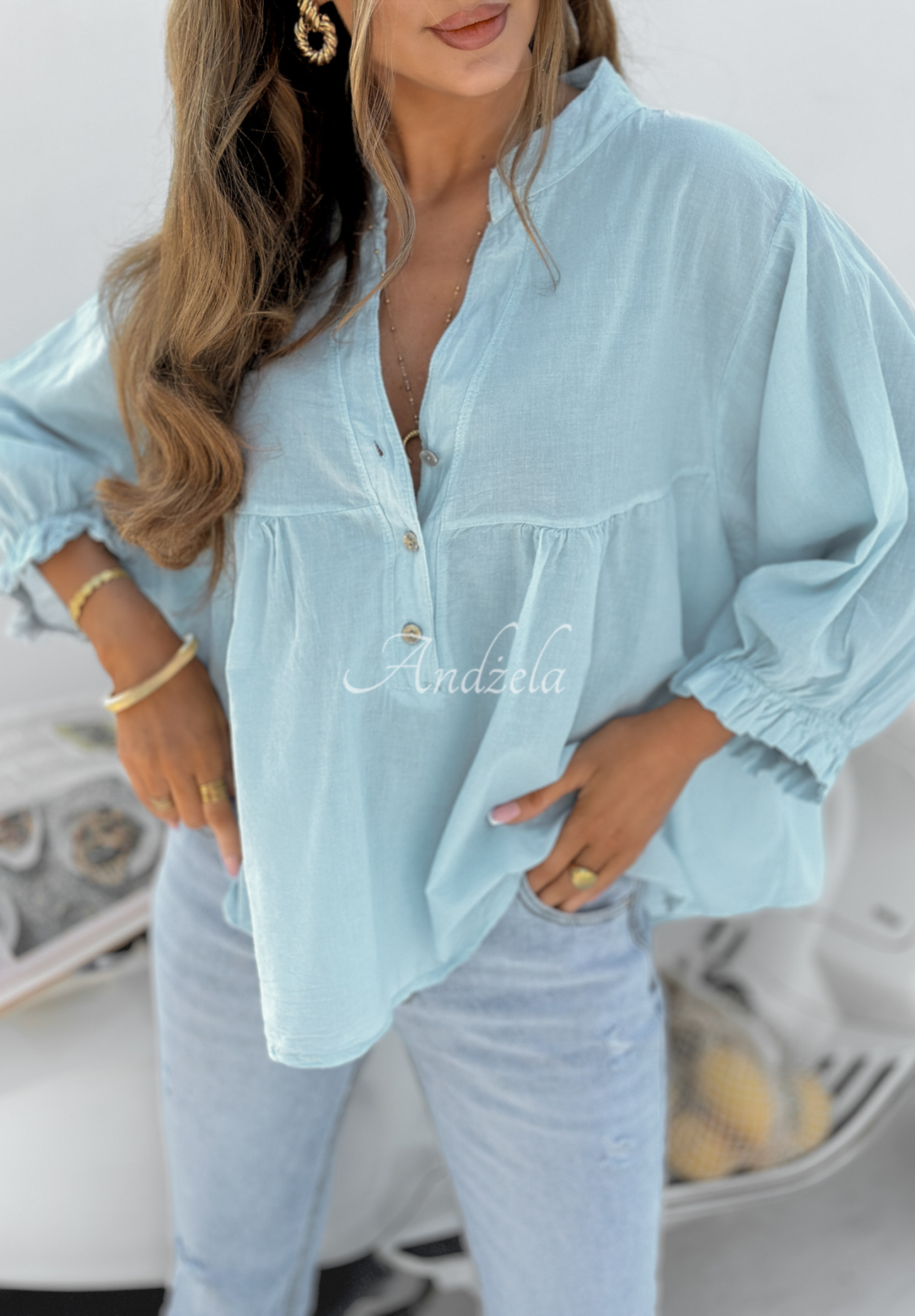 Paradise Dew blue oversize blouse