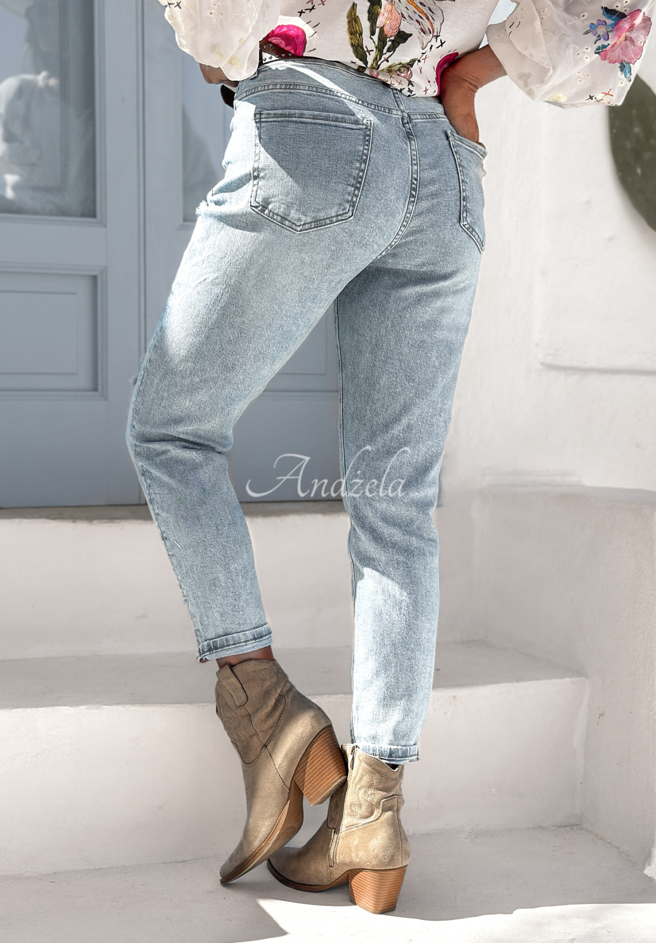 Denim pants with belt Rest Of My Life light blue