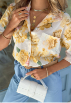 Kwiecista koszula z wiązaniem Floral Season biało-żółta