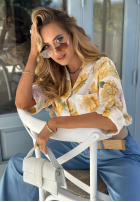 Kwiecista koszula z wiązaniem Floral Season biało-żółta