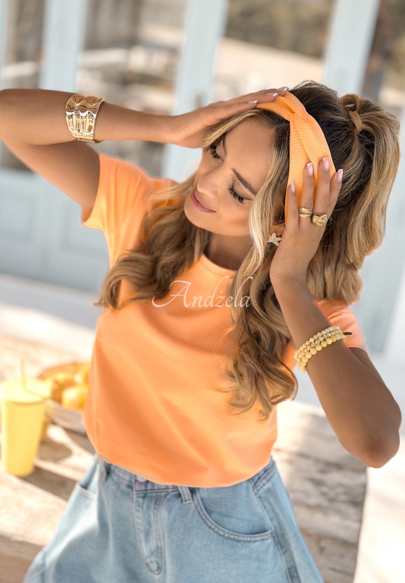 Made For You ribbed headband in peach