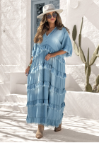 Jeansowa sukienka maxi z falbankami Garden Party niebieska