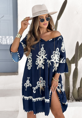 Gemustertes Kleid oversize Cute But Dangerous Dunkelblau