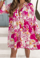 Wzorzysta sukienka z falbankami Relaxed Sunshine różowo-zielona
