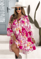 Wzorzysta sukienka z falbankami Relaxed Sunshine różowo-zielona