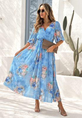 Geblümtes Maxikleid Flower Time Blau