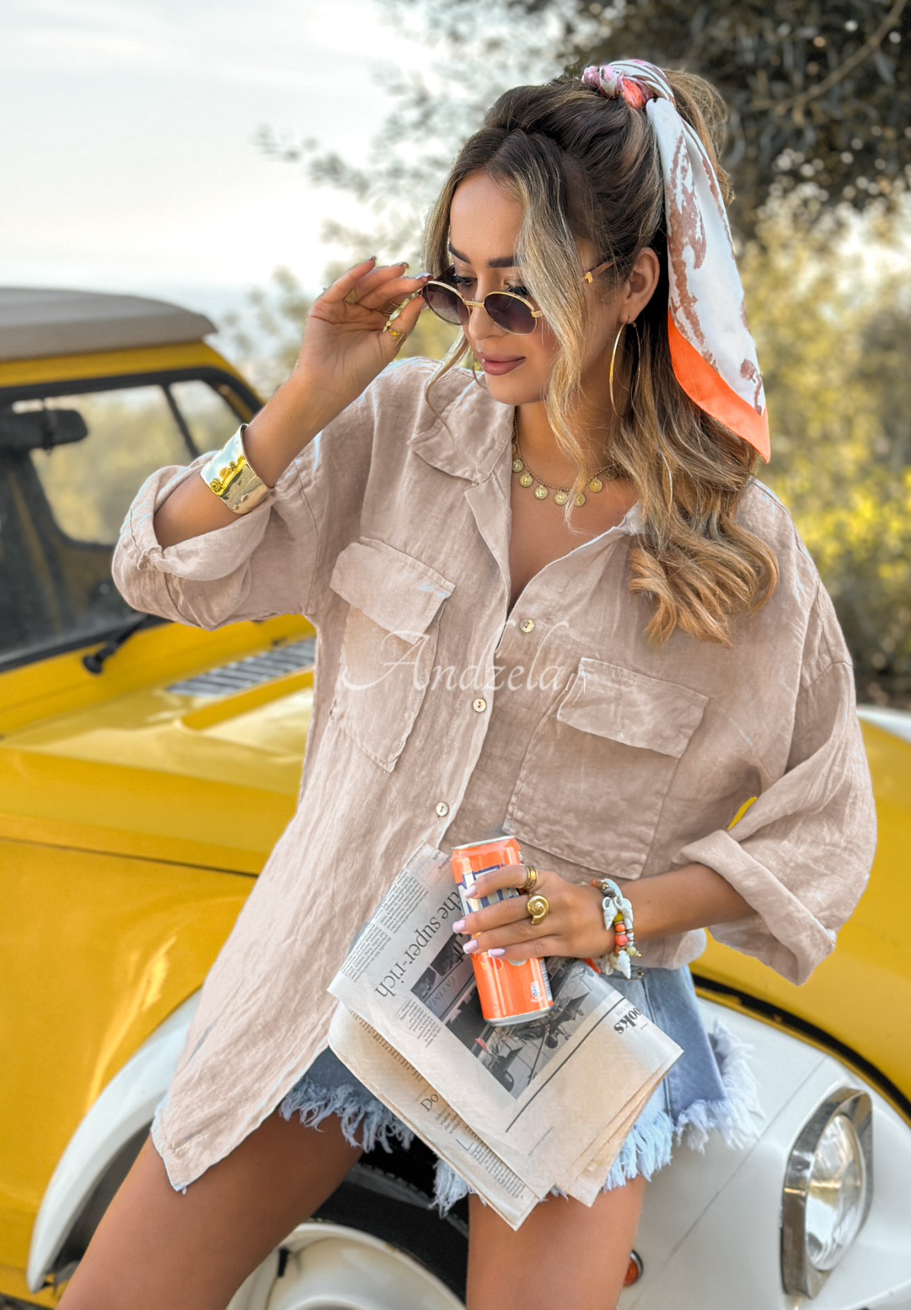 Linen shirt with pockets The Sun Will Rise beige