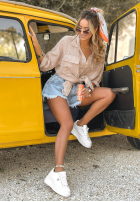 Lniana koszula z kieszeniami The Sun Will Rise beżowa