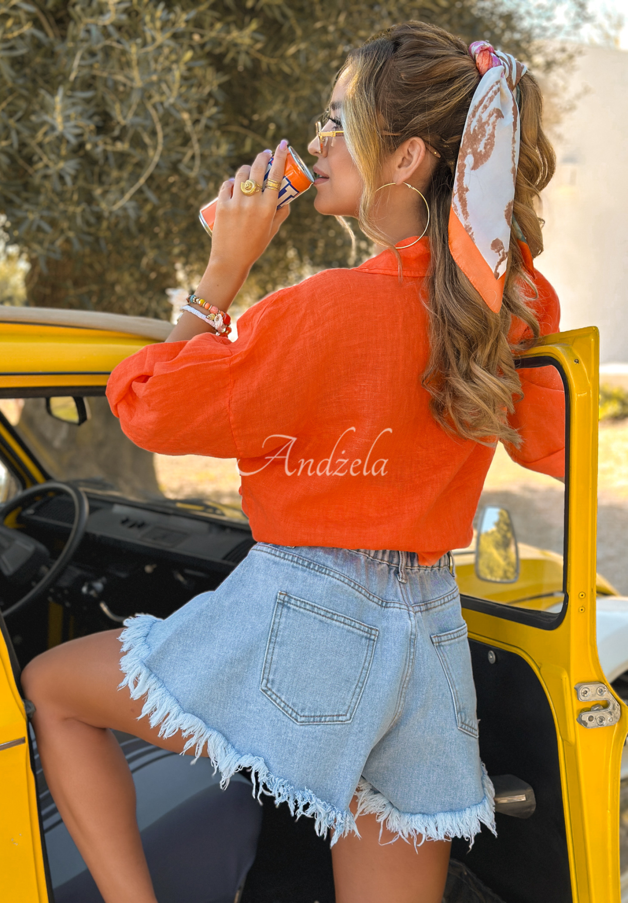 Linen shirt with pockets The Sun Will Rise orange