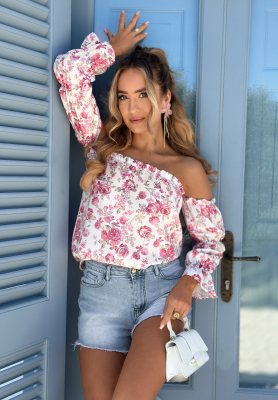 Off-Shoulder-Bluse mit Blumenmuster Garden Party biało-Rosa