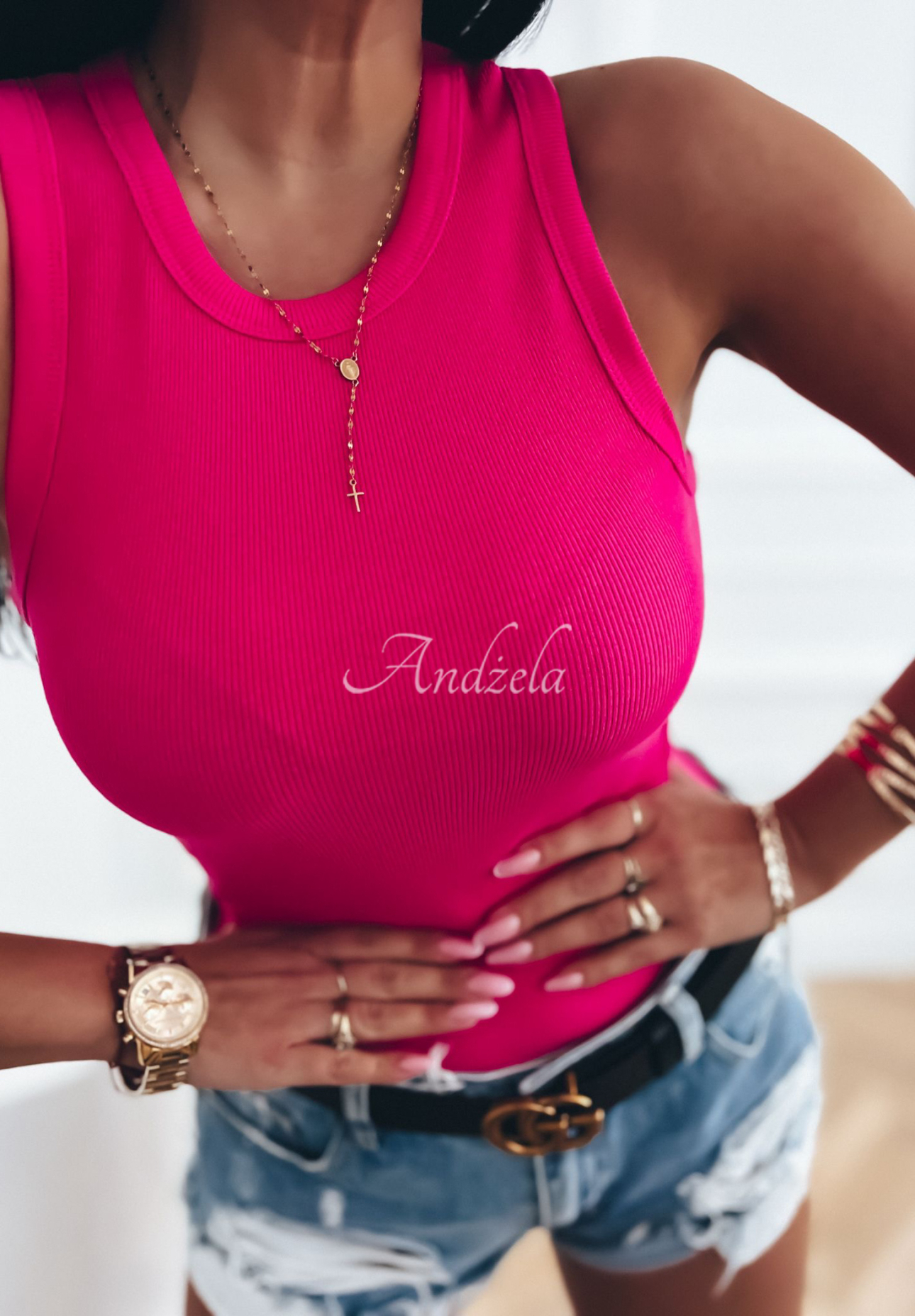 Ribbed strapless top Avenis fuchsia