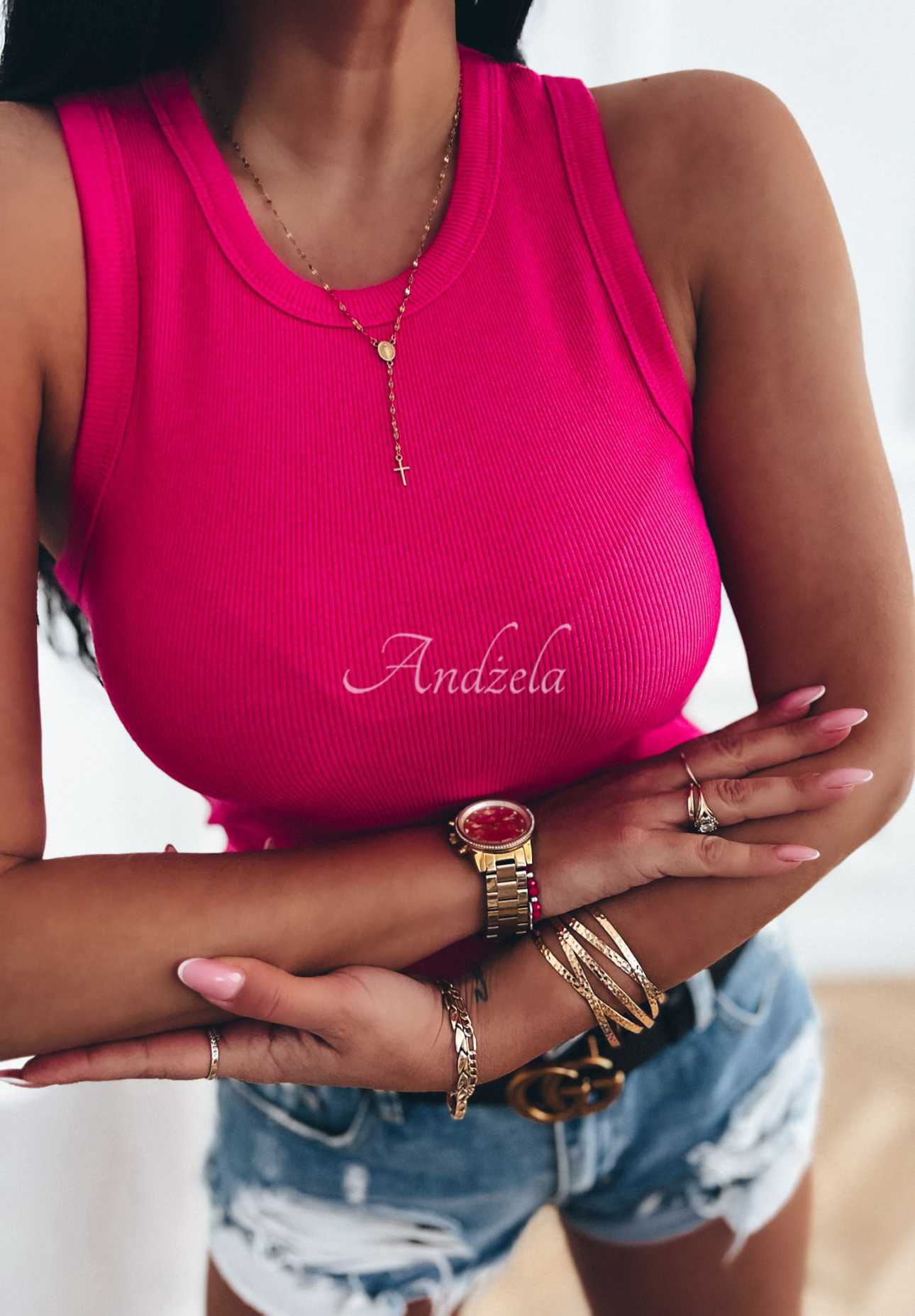 Ribbed strapless top Avenis fuchsia